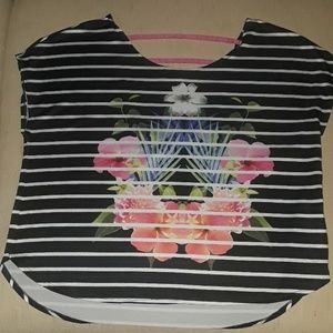 SOLD.       Beautiful floral & stripes top